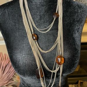 Beautiful Layered Chain and Amber Necklace